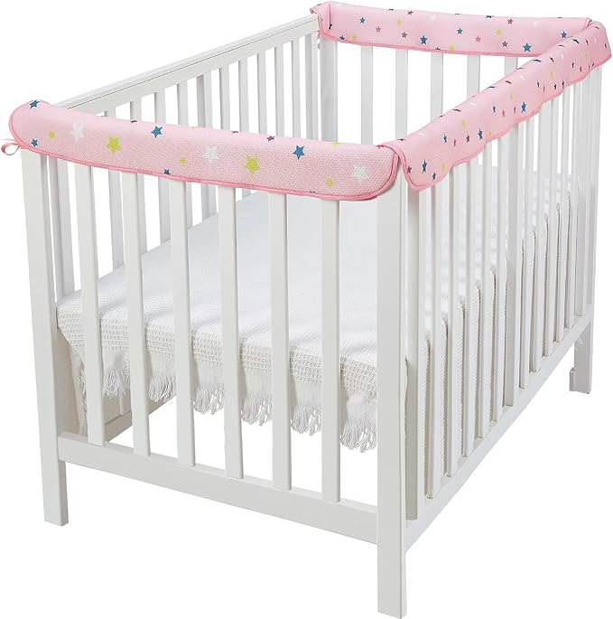 3 in 1 Crib Rail Covers for Teething,Soft Breathable Anti-Collision Crib Teething Rail Cover Edge Protector Strip（2025 New） (Star)