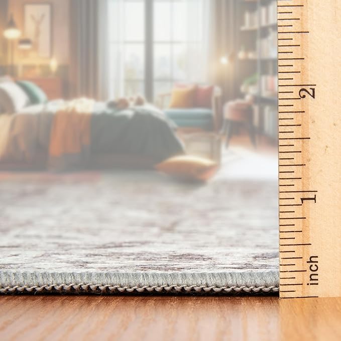 ReaLife Rugs Machine Washable Area Rug Runner - Living Room Bedroom Bathroom Kitchen Entryway Office - Padded Low Pile Stain Resistant Premium - Boho Farmhouse Vintage - Lyle - Beige Ivory 2'6" x 6'