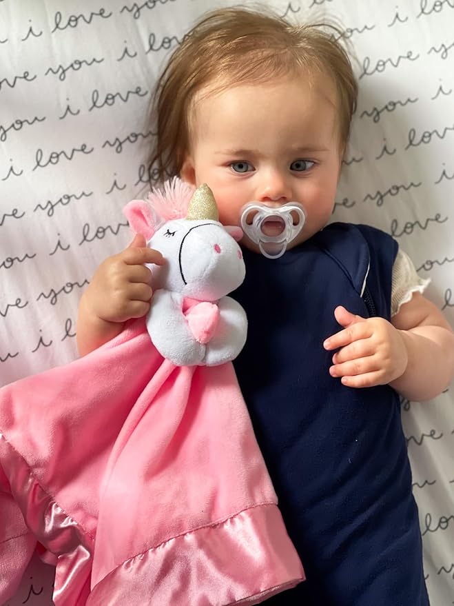 Unicorn Lovey Blanket for Baby | Large 20" x 20" Baby Lovey for Girls | Cute Unicorn Security Blanket for Babies and Toddlers
