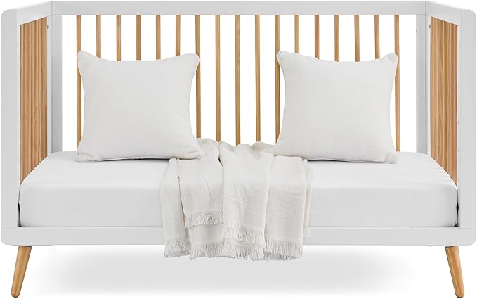 Tatum 3-in-1 Convertible Crib, White/Natural Finish, Solid Wood, Adjustable Mattress Height, Converts to Toddler Bed & Daybed, Fits Standard Full-Size Crib Mattress