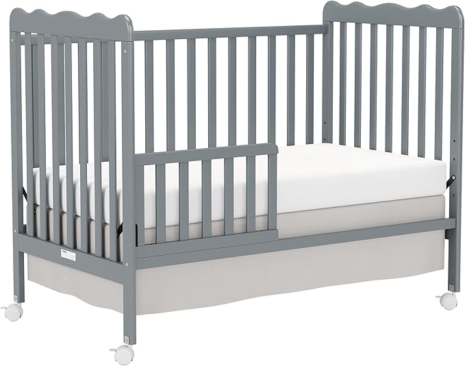 4 in 1 Convertible Baby Crib, Wooden Nursery Cribs Converts into Toddler Bed and Daybed, 3 Adjustable Base, Non-Toxic Finishes, Removable Wheels (Steel Grey)