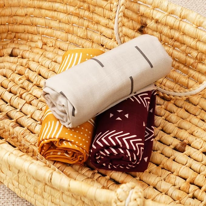 Muslin Swaddle Blankets for Baby Boys and Girls,3 Pack Breathable Soft Receiving Blanket,Large 43.3X 43.3 inches,Newborn Essentials Must Haves(Geometry)