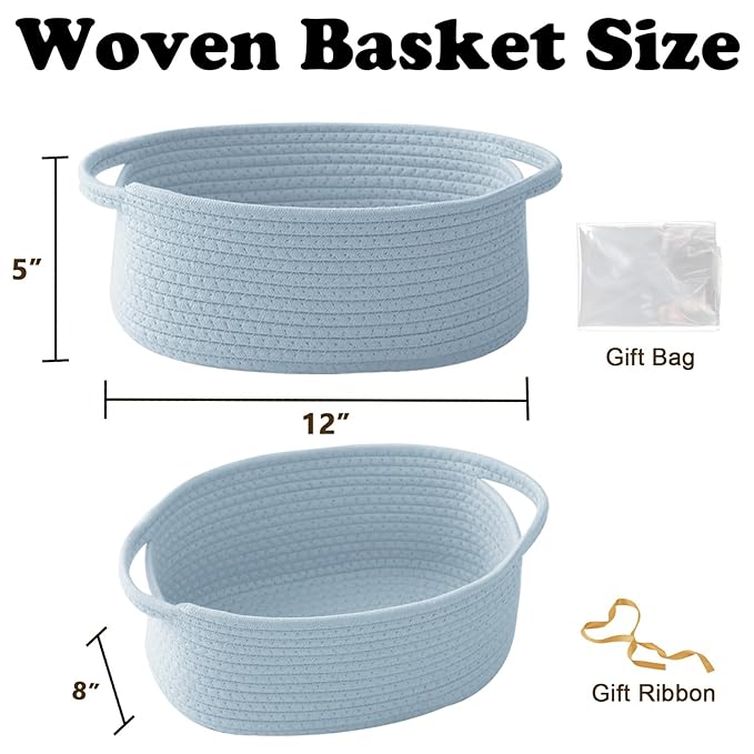 Gift Basket with Gift Bag and Ribbons,Small Rope Woven Shelf Storage,Baskets for Gifts Empty,Birthday,Shower,Decorative Organizer Box for Cat Dog Pet with Handles(Blue)