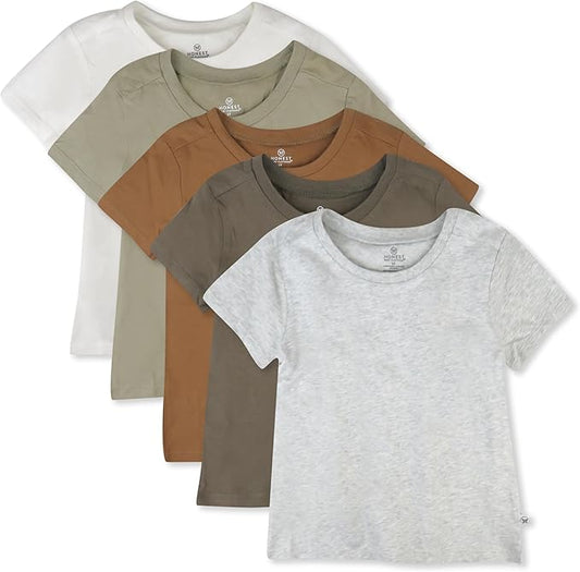 HonestBaby Unisex-Baby 5-Pack Short Sleeve T-Shirts 100% Organic Cotton Baby, Toddler, Little Kid, Boy, Girl, Unisex