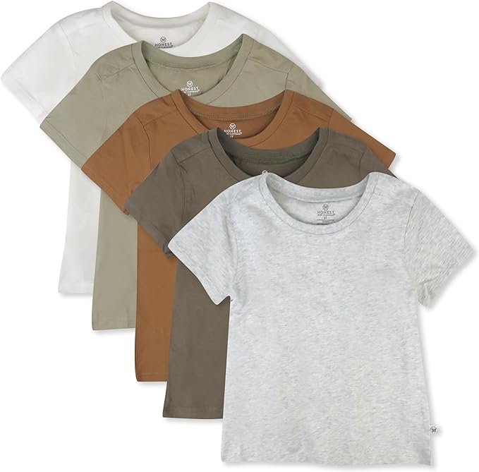 HonestBaby Unisex-Baby 5-Pack Short Sleeve T-Shirts 100% Organic Cotton Baby, Toddler, Little Kid, Boy, Girl, Unisex