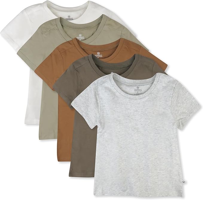 HonestBaby Unisex-Baby 5-Pack Short Sleeve T-Shirts 100% Organic Cotton Baby, Toddler, Little Kid, Boy, Girl, Unisex