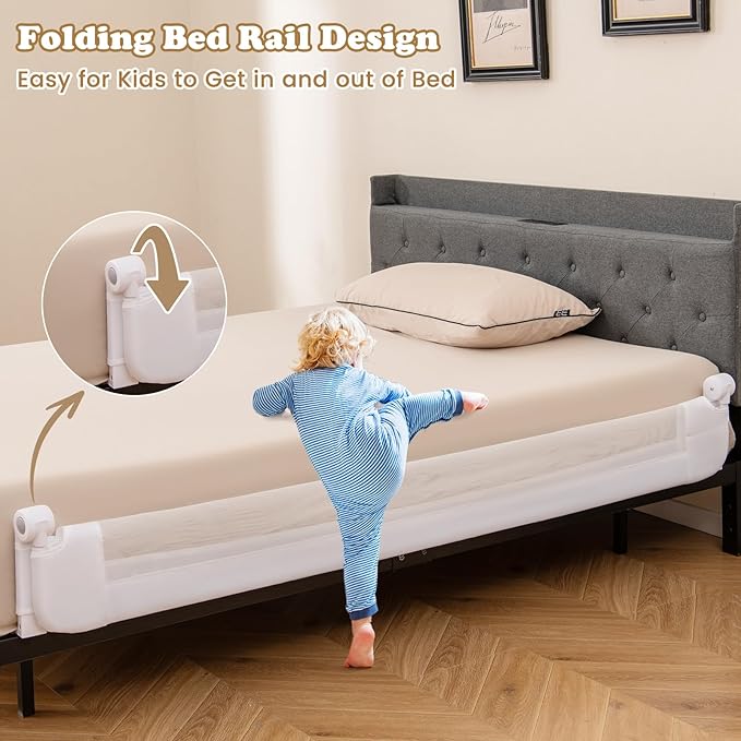 BABY JOY Bed Rails for Toddlers, Extra Long, Swing Down Safety Bed Guard for Convertible Crib, Folding Baby Bedrail for Kids Twin, Double, Full Size Queen & King Mattress (71", White)