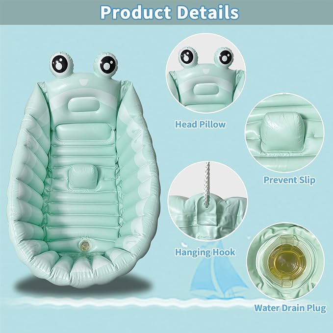 HotMax Inflatable Baby Bathtub Portable Travel Bath Tub for Infants to Toddler Foldable Non Slip Spa Tub with Air Pump (Green)