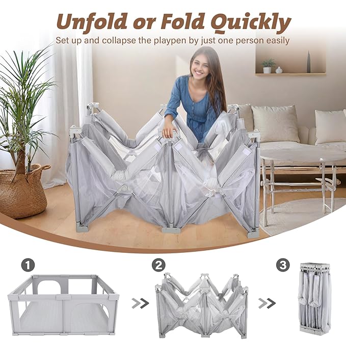Joyibay Baby Playpen, 71x60 Foldable Playpen with Play Mat, Extra Large Baby Playard, Baby Activity Play Fence Kids Baby Play pen for Babies Toddlers 1-3 Indoor Outdoor