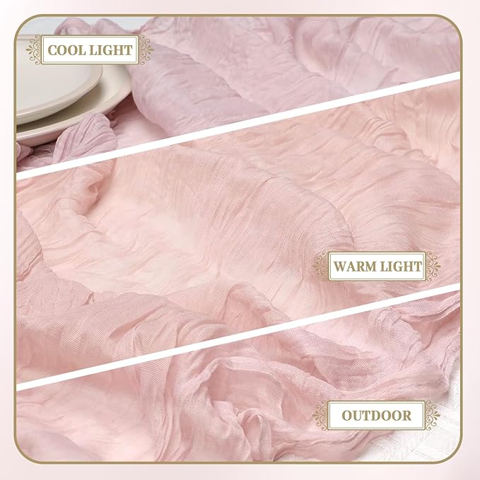 Le courant 12pcs 10Ft Cheesecloth Table Runner, Rustic Boho Gauze Cheese Cloth Runner Table Runner for Weddings Bridal Baby Shower Birthday Holiday Parties Home Decor, Dusty Pink