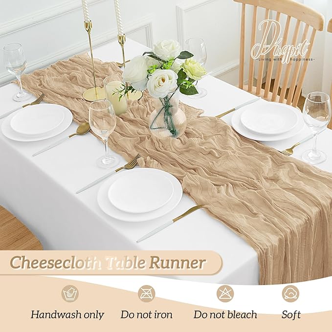 12Pack Beige Table Runner 35 x 120 inch Cheesecloth Table Runner 10FT Boho Table Runners Rustic Gauze Cheese Cloth Table Runners for Party Wedding Birthday Dining Bridal Shower Baby Shower Decor