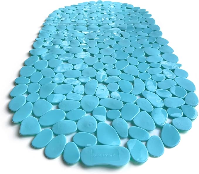 “Pebbles” Non-Slip Bathtub & Shower Mat 27”x14” Oval - Non-Toxic - Safe, Clean, Machine-Washable, Superior Grip & Drainage, Vinyl, for Smooth Floors ONLY, Opaque Aqua