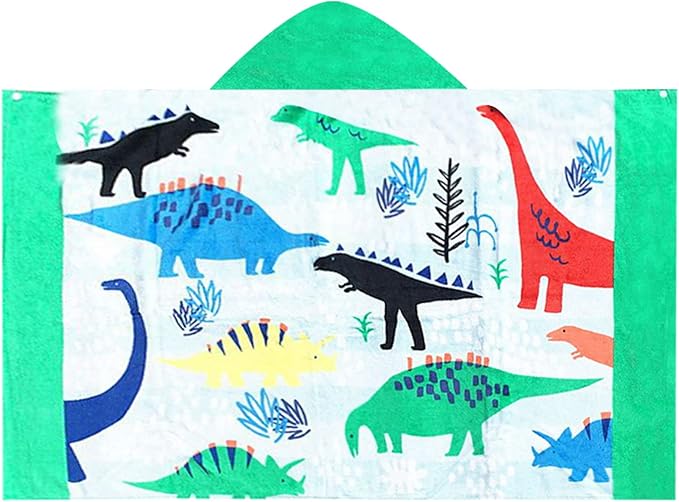BANGSAUR Kids Hooded Bath Beach Towel, 100% Cotton 50"x30" Wrap, Toddlers Girls Boys 3-12 Years Coverup(Dinosaurs)