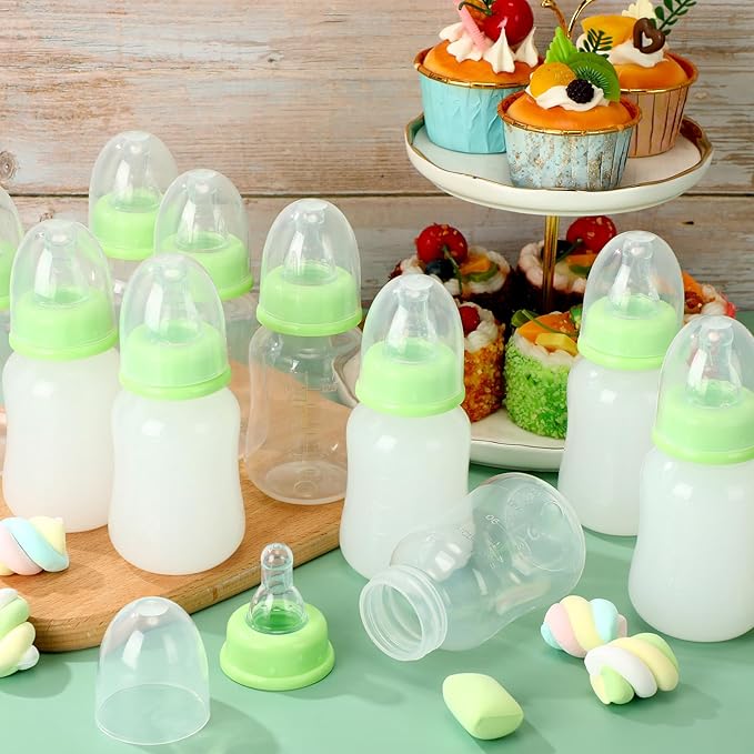 30 Pcs Baby Shower Favors Party Game Mini Baby Bottles Gift Sets for Boy Girl Gender Reveal Birthday Party Supplies Gift (Green)