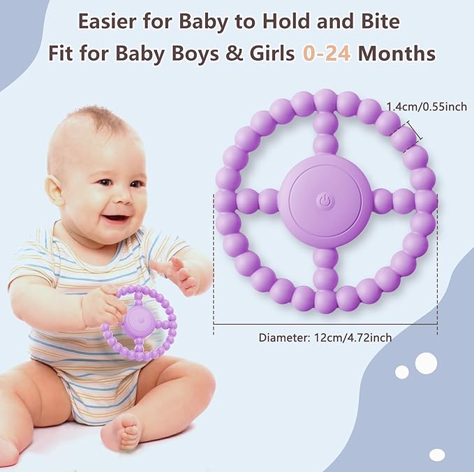 Vibrating Sensory Chew Toy – Baby Teether for 6-12 8-18 Months, Autism Sensory Toys for Kids, Toddler Travel Essential & 1-2 Year Old Christmas Boys Girls Gift Idea (Purple)