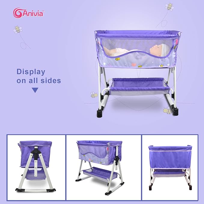 ANIVIA Doll Bed Furniture 2 Function Toy, Doll Bed and Doll Swings Together for 18 inches Baby Dolls, Baby Doll Crib with Bottom (DP601PURPLE)