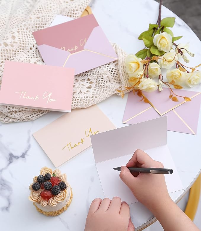 High-end Thank You Cards with Envelopes - 36 PK Heavy-duty Gold Thank You Notes 4x6 Inches Baby Shower Thank You Cards Wedding Thank You Cards Small Business Graduation Funeral Bridal Shower (Dusty Pink)
