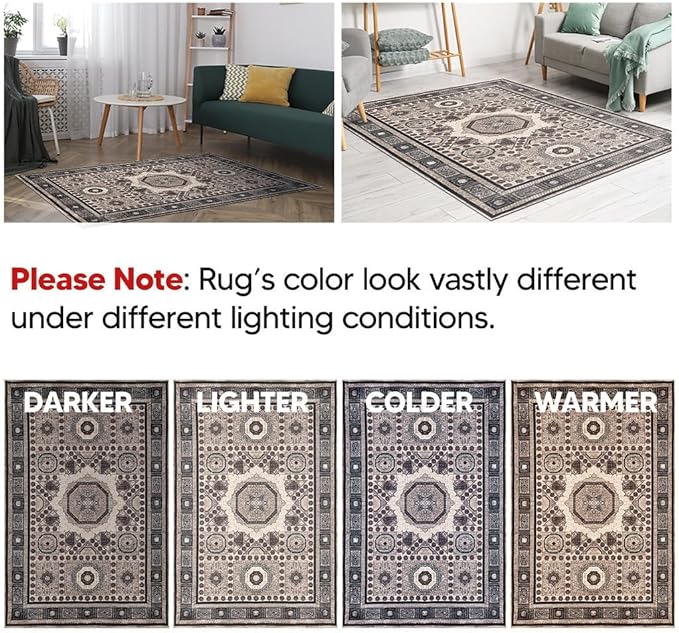 Keen Home Design 10x14 Rug - Machine Washable Area Rug with Non-Slip Backing, Ideal for Living Room, Dining Room, Bedroom - Vintage, Easy Clean, Durable, Low Pile Rug - (9'7" x 14')