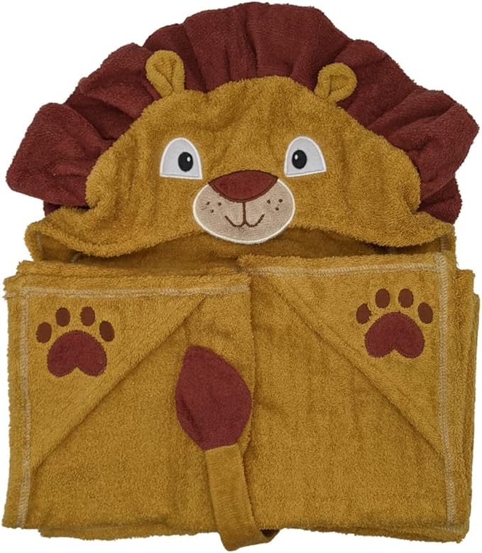 Hooded Baby Towel for Kids 2-8 | Large 100% Cotton Baby Towel for Girls or Boys | Cute Lion Bath Towels for Babies and Toddlers in Gold and Red Russet