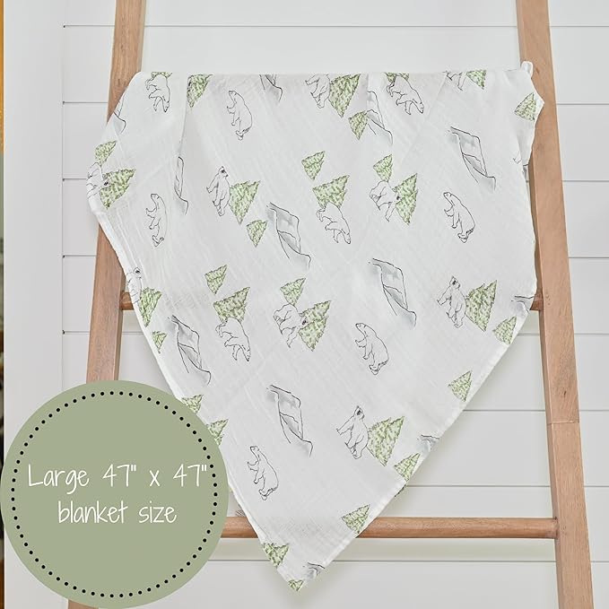 LollyBanks Muslin Swaddle Blankets, 100% Cotton Soft Baby Swaddle Blanket for Boys and Girls, Large 47 x 47 Inches Breathable Baby Receiving Blankets, Baby Essentials, Registry (Polar Bear Theme)