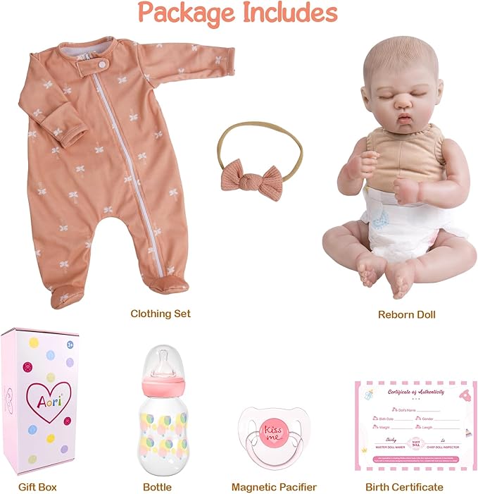 Aori Weighted Reborn Baby Doll - 20 Inch Realistic Lifelike Newborn Girl with Clothing, Soft Body Doll for Girls Age 3+, Best Gift for Christmas/Birthday/Baby Shower