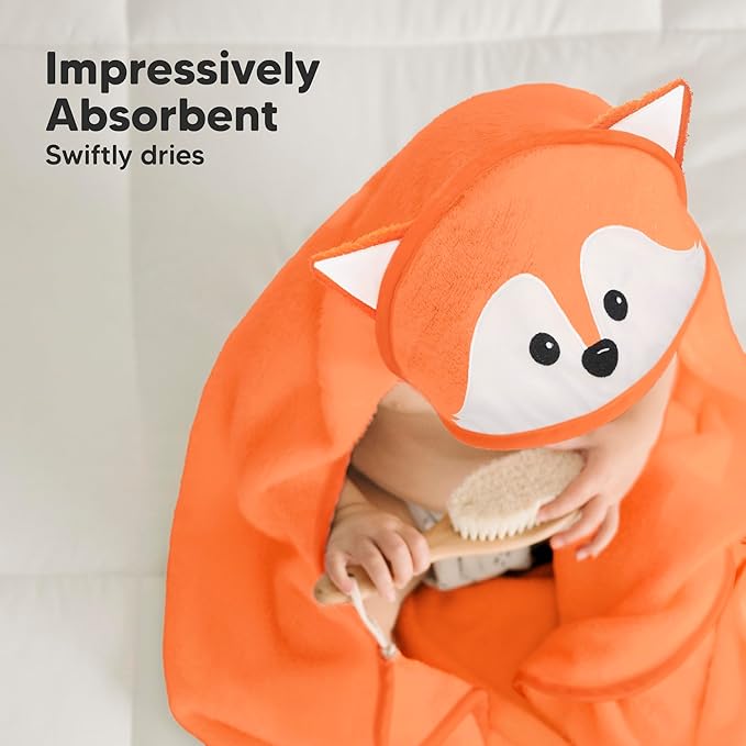 KeaBabies Hooded Baby Towel for Newborn - Viscose Derived from Bamboo Large Baby Bath Towels with Hood for Boys, Girls, Toddler, Extra Absorbent & Soft Newborn Bath Essentials (Fox)