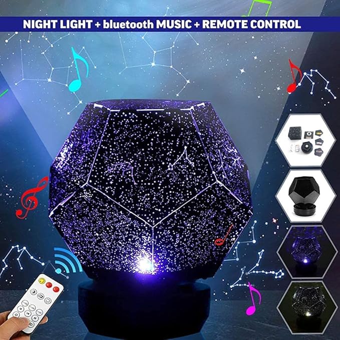 Galaxy Star LED Night Light Projector Bluetooth Music Player Rotating 3 Colours Adjustable Lights USB Cable Rechargeable Remote Control