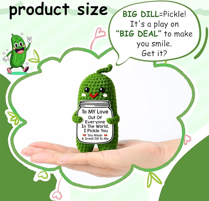 I Love You Gifts for Her, Him, Wife, Husband, Couple, Romantic Gifts for Boyfriend Girlfriend, Anniversary Perfect Gifts for Women Men, Handmade Crochet Pickle