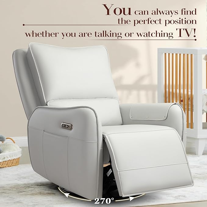 Power Recliner Rocking Chair Nursery Gliders, Electric Swivel Rocker Recliner Chair, Comfy Upholstered Living Room Reclining Chairs with Lumbar Support