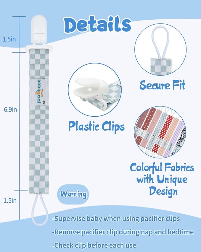 Babygoal Stripe Pacifier Clips, 8 Pack Binky Paci Holder Clips for Baby Boys and Girls Fits for Most Pacifier, Binkie Styles & Baby Teethers & Toys and Gift 8PS50-B