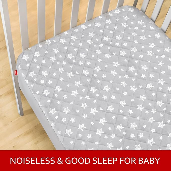 Crib Mattress Protector Waterproof 2 Pack, Quilted Crib Mattress Pad Cover 52" x 28" Extra Soft Breathable Toddler Bed Cover Stretch Up to 8", Grey & Navy Star