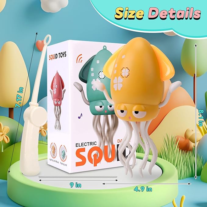 Dancing Octopus Baby Toy, Electric Crawling Squid with Obstacle Avoidance, Infant Light up Music Toys for 3 4 5 6 7 Year Old Kids, Rechargeable Tummy Time Toy Boy Girl Birthday Gifts(Yellow)