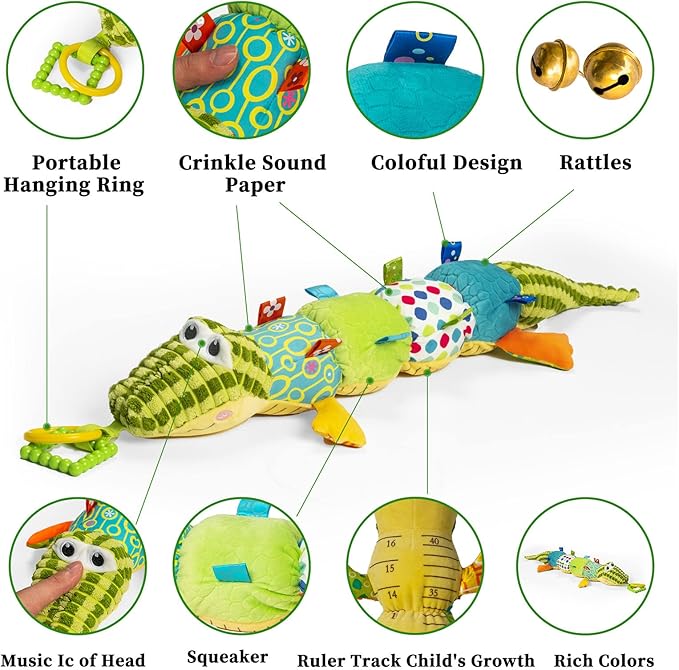 Jollybaby Baby Toys, Tummy Time Baby Toys with Rattles, Crinkle, Newborn Baby Musical Toys for Infant 0 3 6 9 12 Months Boys & Girls-Alligator