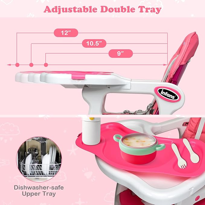 INFANS 5 in 1 Baby High Chair, Convertible Toddler Table Chair Set, Rocking Chair, Multi-Function Seat with Lockable Universal Wheels, Adjustable Seat Back, Removable Trays