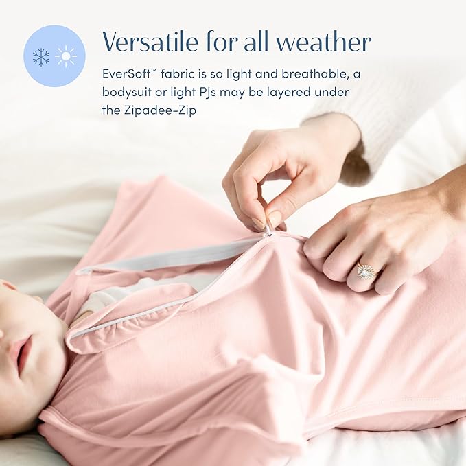 SleepingBaby EverSoft Zipadee-Zip Transition Swaddle - Roomy Wearable Blanket with Two Way Zipper - Viscose from Bamboo - Dusty Rose, Large (12-24 Month)