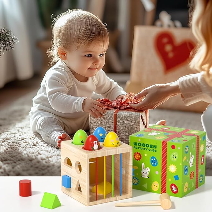 Montessori Wooden Shape Sorter Toy for 1+ Year Old - 8 Sensory Blocks, Developmental Toddler Toys, Toddler Learning Gifts for Baby Boys Girls