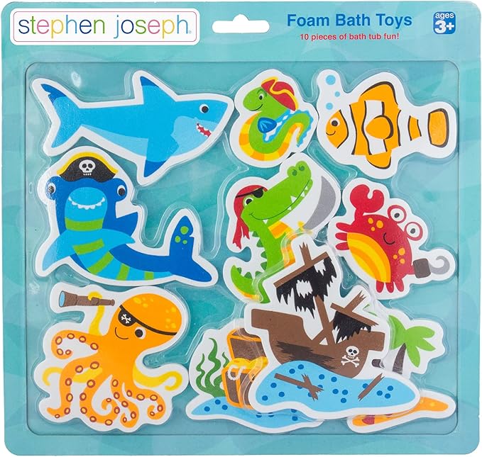 Stephen Joseph, Floating Foam Bath Character 10-Piece Toy Set, Shark