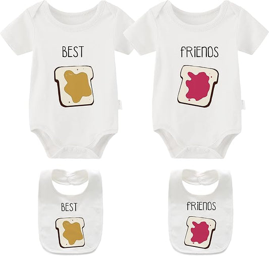 YSCULBUTOL Baby Twins Bodysuit Perfect Together Best Friend Newborn Romper Toddler Unisex Twin Outfit