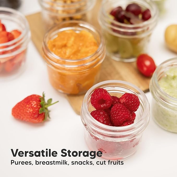 KeaBabies 6pk 4oz Glass Baby Food Containers with Lids - Leak-Proof, Microwavable Small Glass Jars, Baby Purees & Toddler Snack Storage Containers, BPA-Free, Dishwasher & Freezer Safe (Sage)