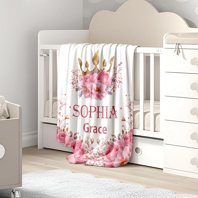 Ship Next Day, Personalized Baby Blanket for Boys Girls - Printed in USA, Custom Baby Blanket with Name Super Soft Plush Flannel, Easter Christmas Brithday Gifts for Baby Shower Kids Toddlers Newborn