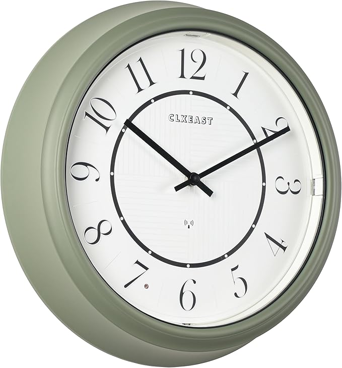 CLXEAST 14" LED Illuminated in/Outdoor Atomic Analog Wall Clock with Night Light,Coastal Beach Nautical Wall Clocks for Outdoor Patio Garden Decor, Olive Sage Green Finish