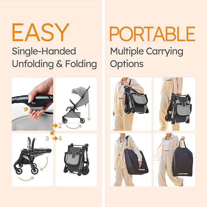 Lightweight Baby Strollers for Airplane, Ultra-Compact Travel Stroller, Light & Strong Portable Toddler Stroller with Carbon Fiber Frame and UPF 50+ Waterproof Canopy, Only 9.9 lbs, Grey