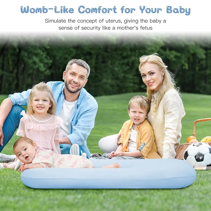 Lucakuins Baby Lounger, Bionic Design Baby Lounger for Newborn 0-24 Months, Soft Organic Cotton Breathable Lounger for Infants (Blue Newborn Lounger)