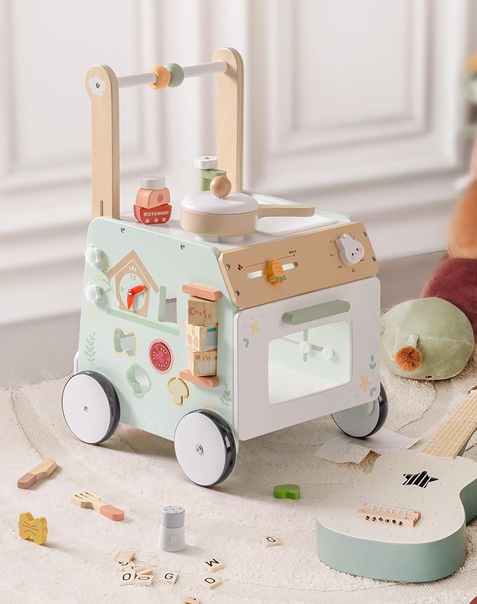 ROBUD Wooden Baby Push Walker, Learning Walking Toys, Adjustable Height Baby Walker with Decelerator, Montessori Toys for Baby 12 Months+, WRP24