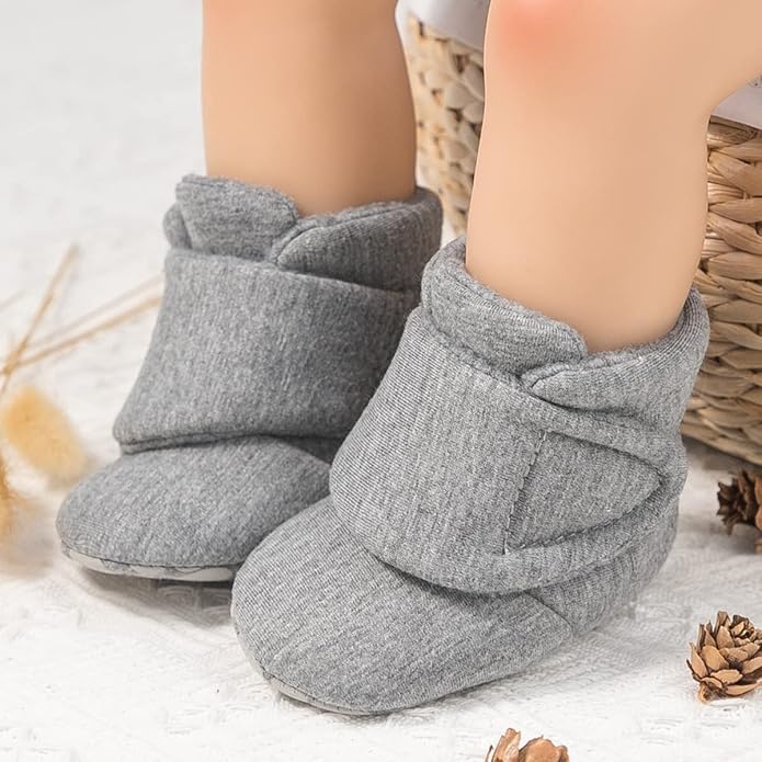 Sawimlgy Newborn Infant Baby Girl Boy Cotton Booties Stay On Sock Slippers Soft Bedroom Shoes Non-Skid Ankle Boots With Grippers Toddler Crib Warm Shoe First Walker Birthday Shower