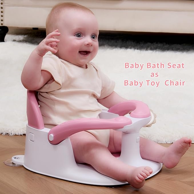 Baby Bath Seat for Babies Sitting Up with Temperature Alert+Soft Cushion+Suction Cup,Infant Bath Seat for Baby 6 Months & Up,Baby Bath Chair Toddler Bath seat for Bathtub Tub Pink