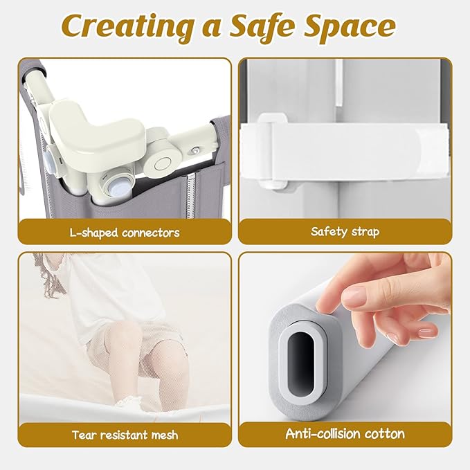 Height Adjustable Bed Rail for Toddlers, Kids Safety Baby Bed Rail for Twin/Full/King/Queen Size Bed (3 Sides, 74 * 74 * 54 Inch)