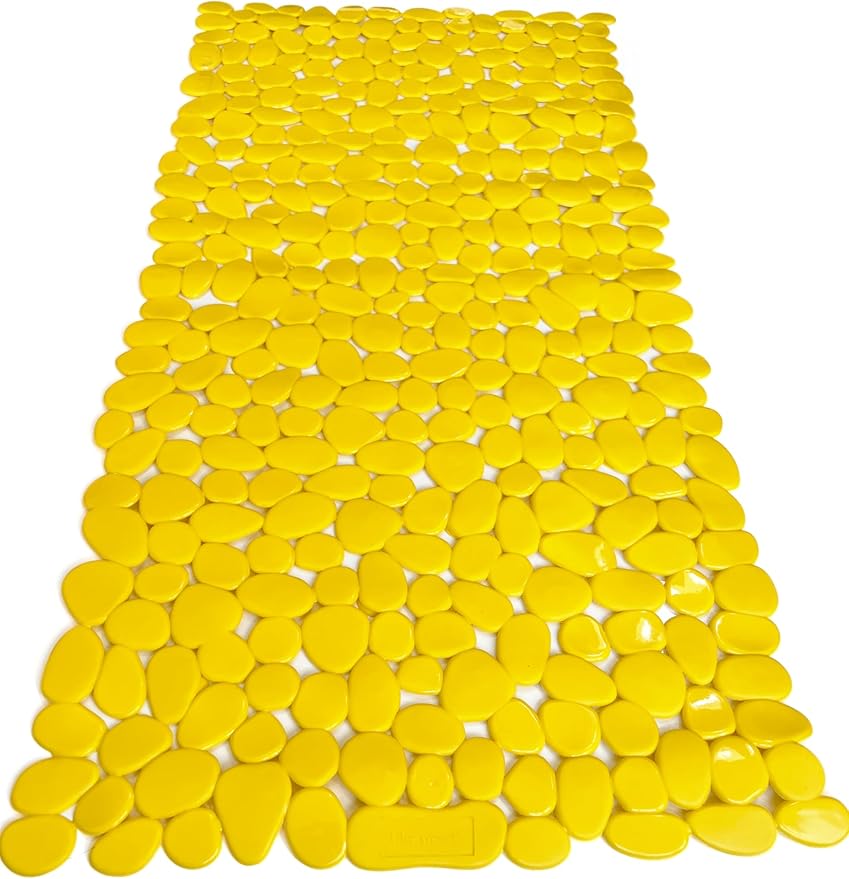 “Pebbles” Non-Slip Bathtub/Shower Mat 27.5”x14” Rectangular, Non-Toxic, Safe, Clean, Machine-Washable, Superior Grip & Drainage, Vinyl, for Smooth Floors ONLY, Opaque Yellow