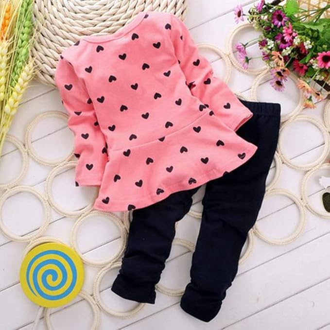 Cute Toddler Baby Girls Clothes Set Long Sleeve T-Shirt and Pants Kids 2pcs Outfits