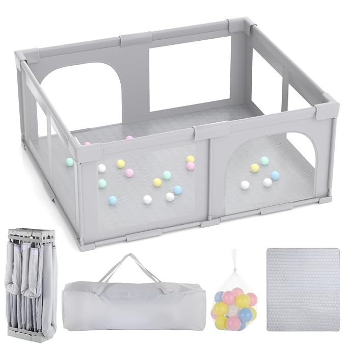 Joyibay Baby Playpen, 71x60 Foldable Playpen with Play Mat, Extra Large Baby Playard, Baby Activity Play Fence Kids Baby Play pen for Babies Toddlers 1-3 Indoor Outdoor